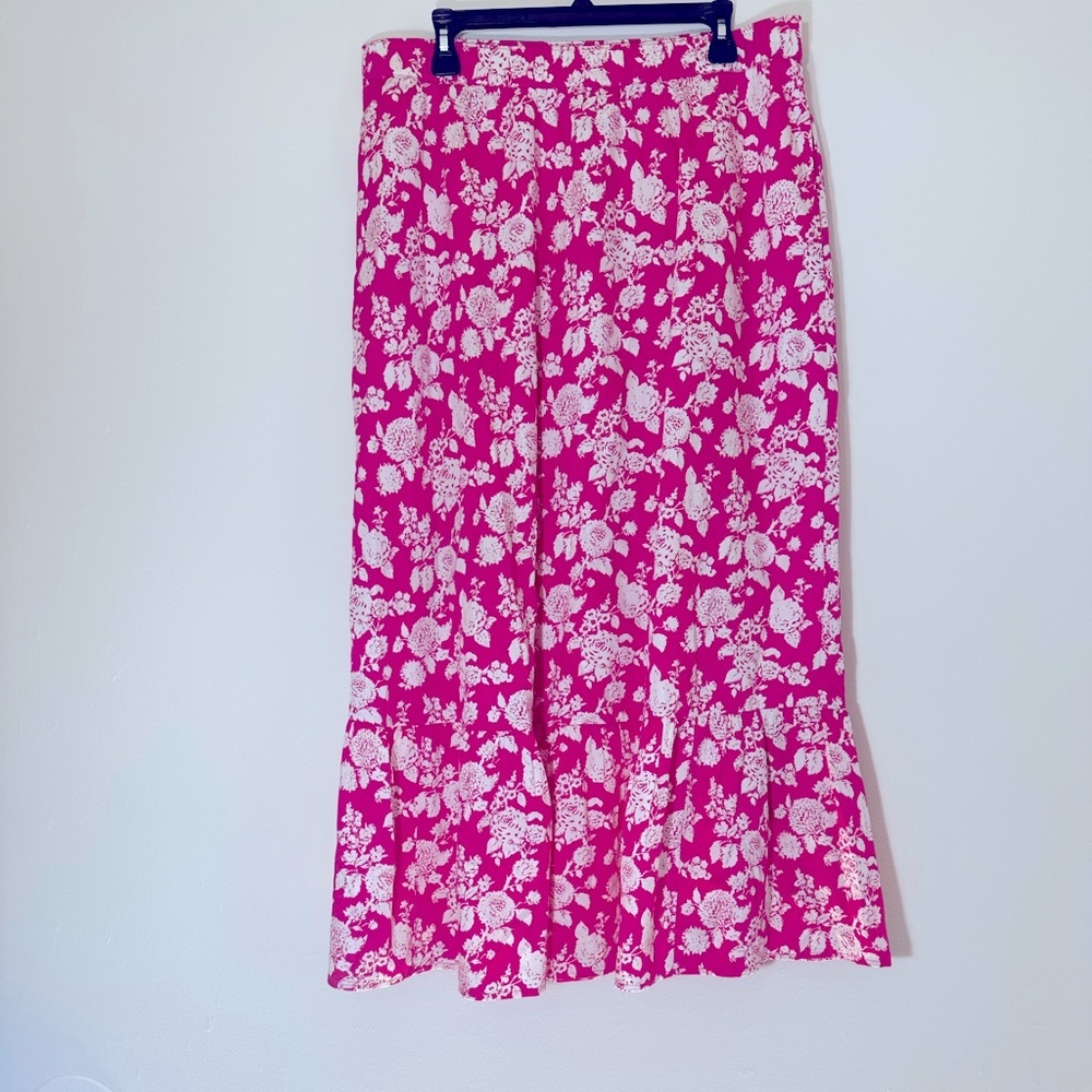 Anupa tiered 100% cotton pull on floral pink white midi skirt size XL NWT - Picture 4 of 14